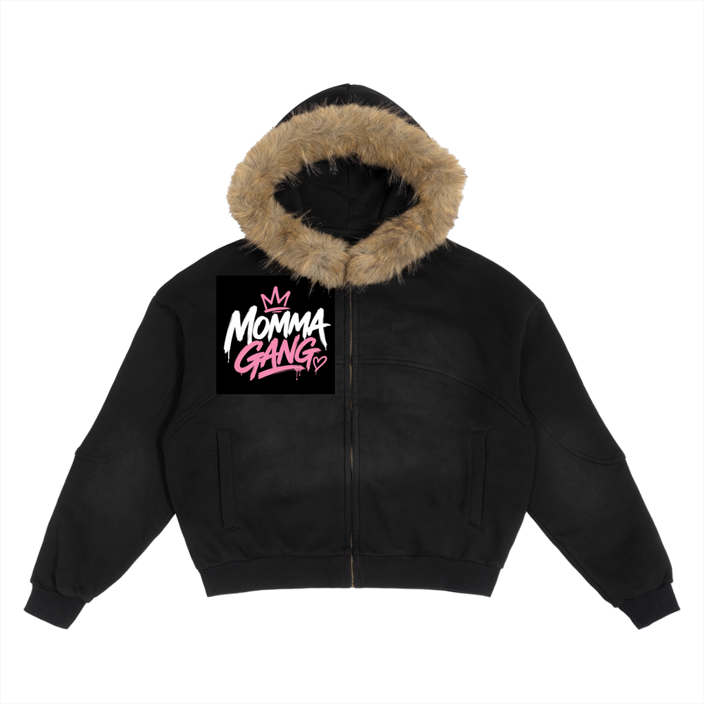 Sun Fade Boxy Detachable Fur Hoodie