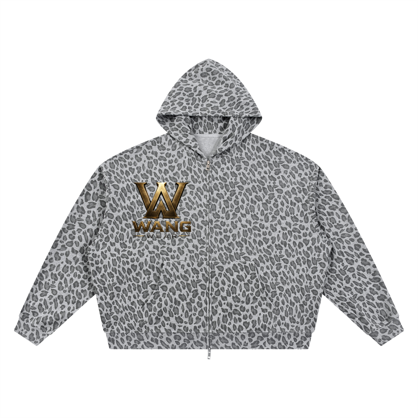 Unisex Leopard Print Waffle Full Zip Hoodie