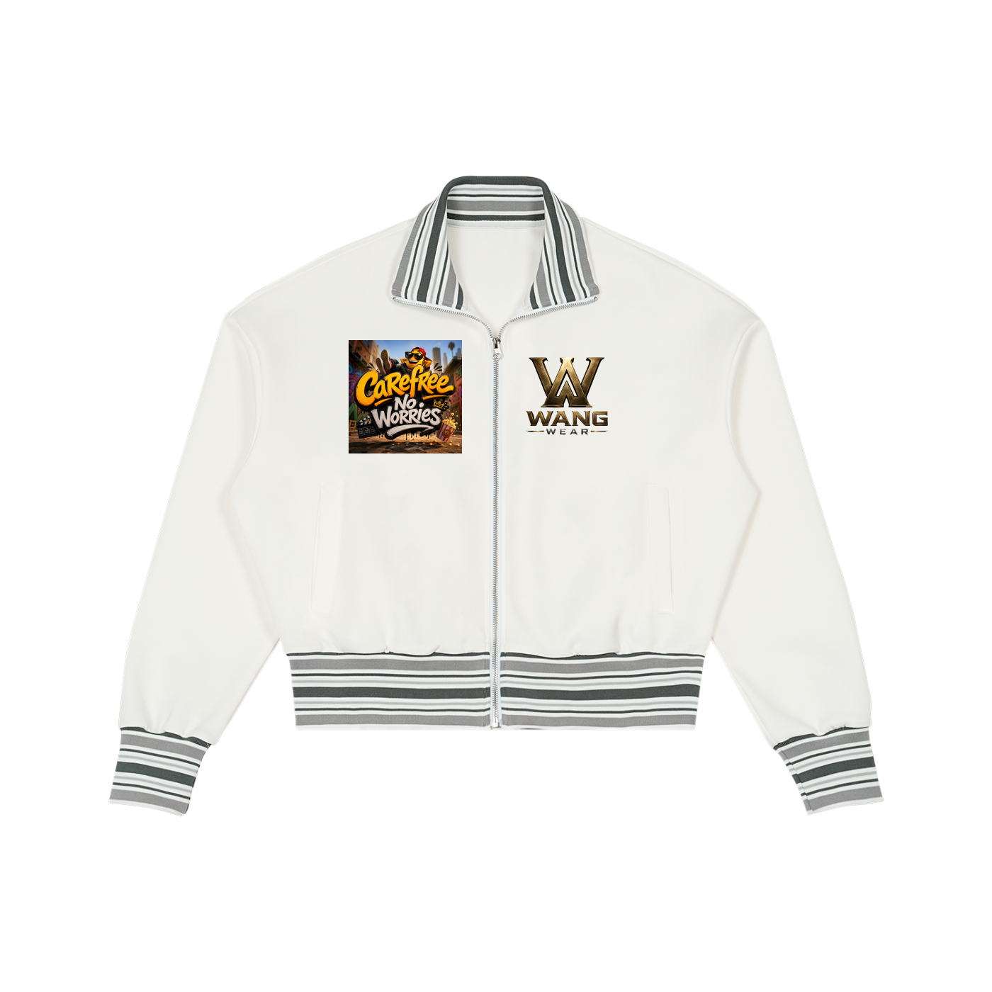 Striped Rib Collar Zip Jacket