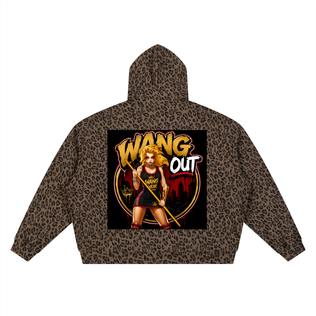 Unisex Leopard Print Waffle Full Zip Hoodie