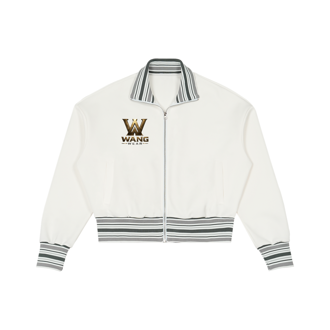 Striped Rib Collar Zip Jacket